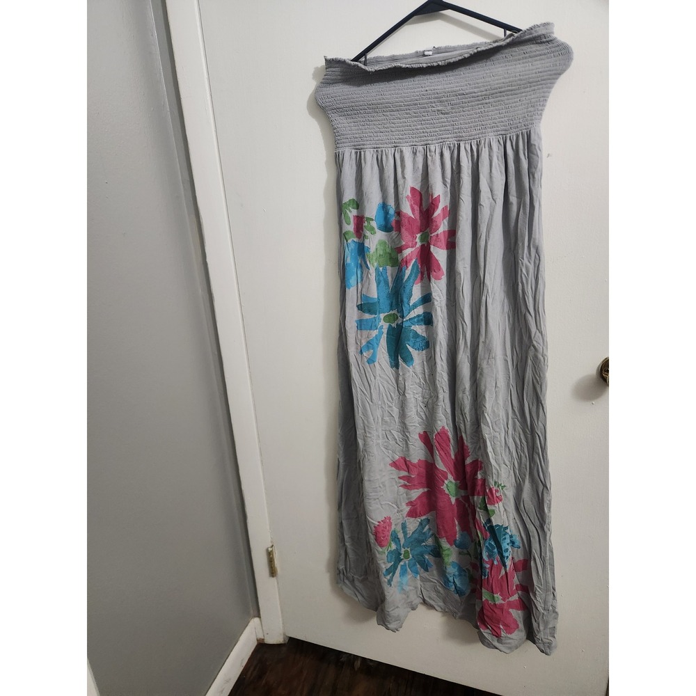 Old‎ Navy Womens Grey Floral Smocked Strapless Maxi Tube Dress Large Boho Summer - Picture 4 of 6